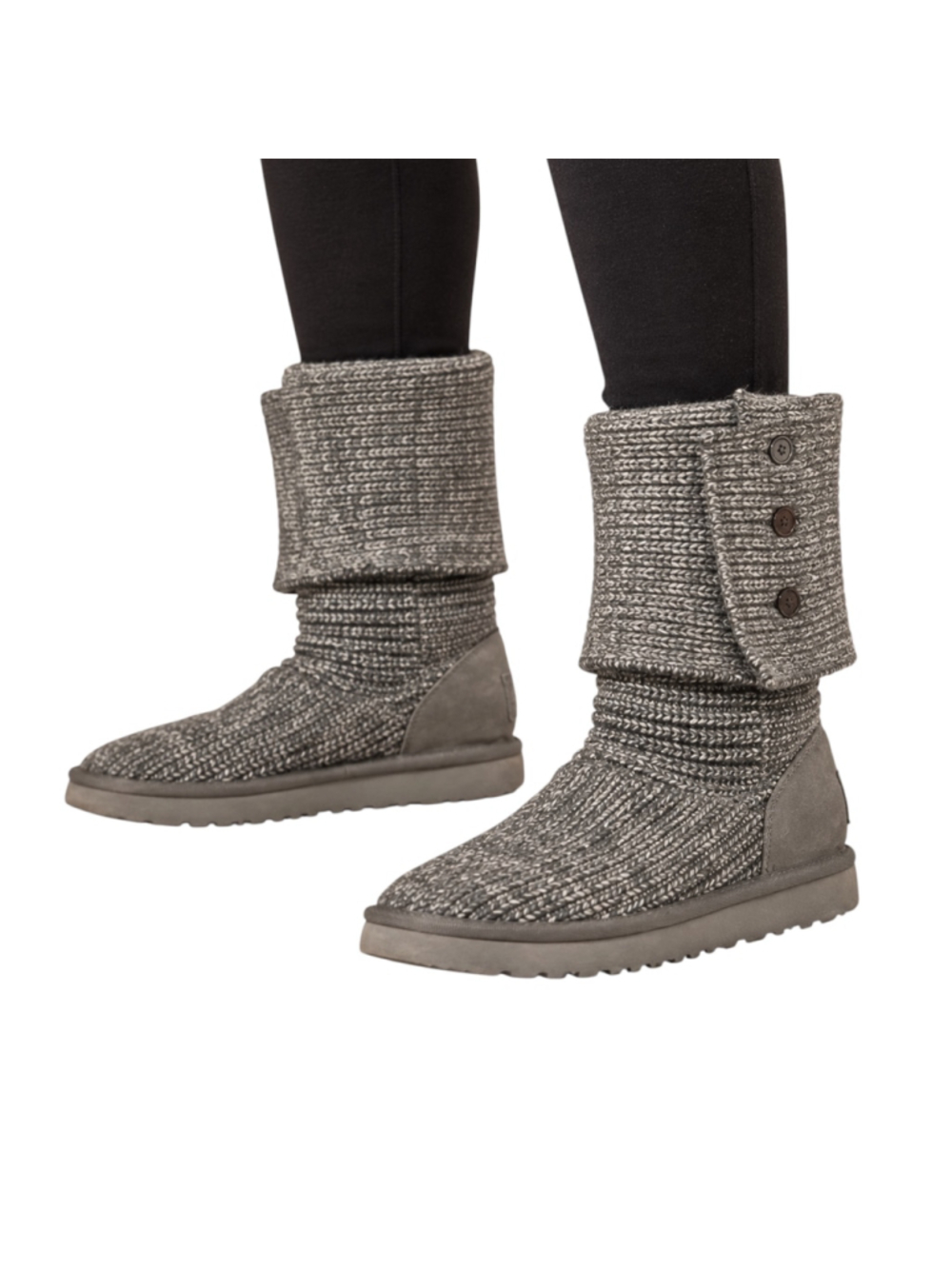 UGG Classic Cardy Gray Knit Button Boots Women’s Size 5